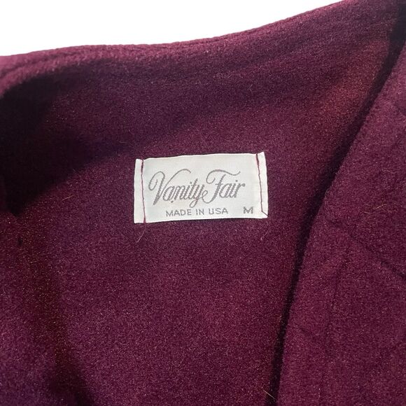 VTG Vanity Fair Maroon House Coat Robe Full Zip Size Medium Plush Elegant USA - Picture 5 of 16